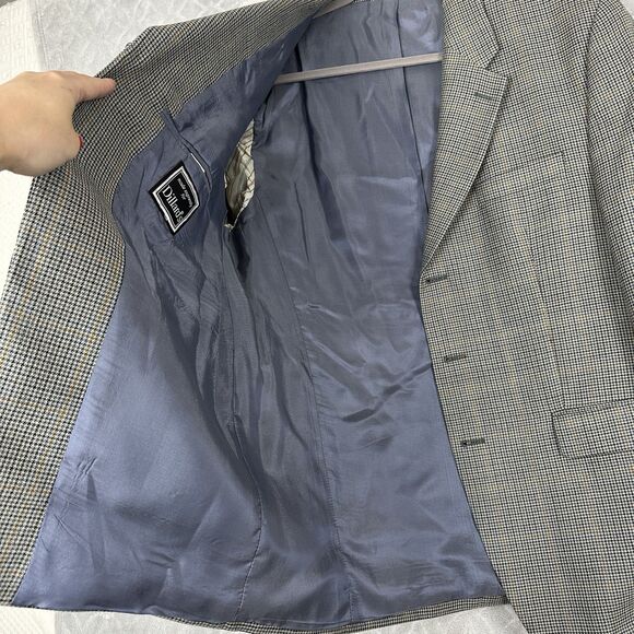 Vtg Ralph Lauren Blazer Men 42R Silk Wool Blue Houndstooth 3-Button Suit Jacket - Picture 7 of 13